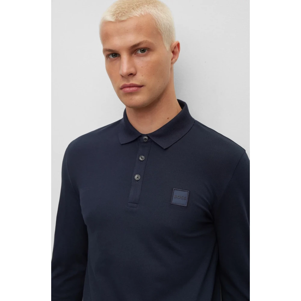 Hugo Boss Heren Oranje Polo Shirt met Lange Mouwen Blue Heren