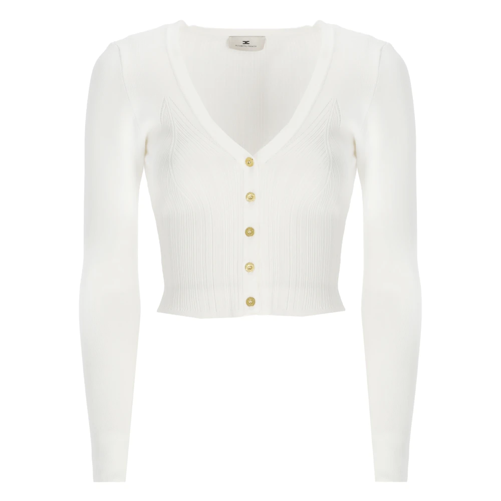 Elisabetta Franchi Ivory V-Neck Cardigan Sweater Beige, Dam