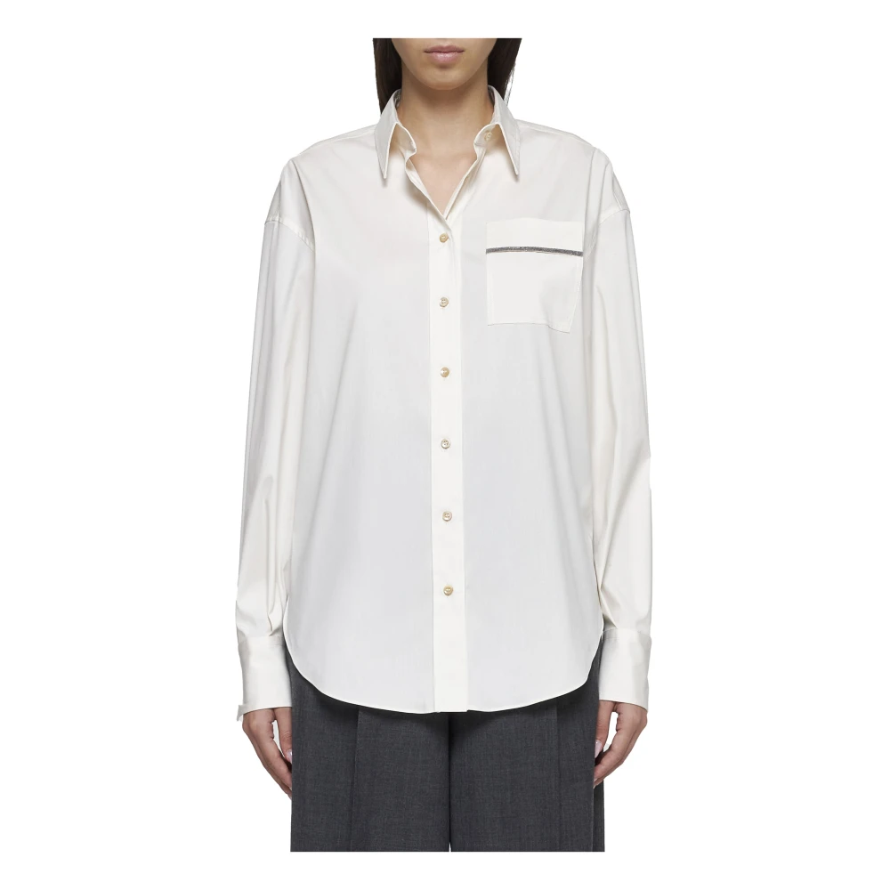 BRUNELLO CUCINELLI Vanilla Cream-tone Stretch Cotton Shirt Beige Dames