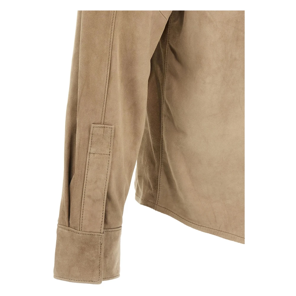 Giorgio Brato Leren overhemdjasje met knopen Beige Heren