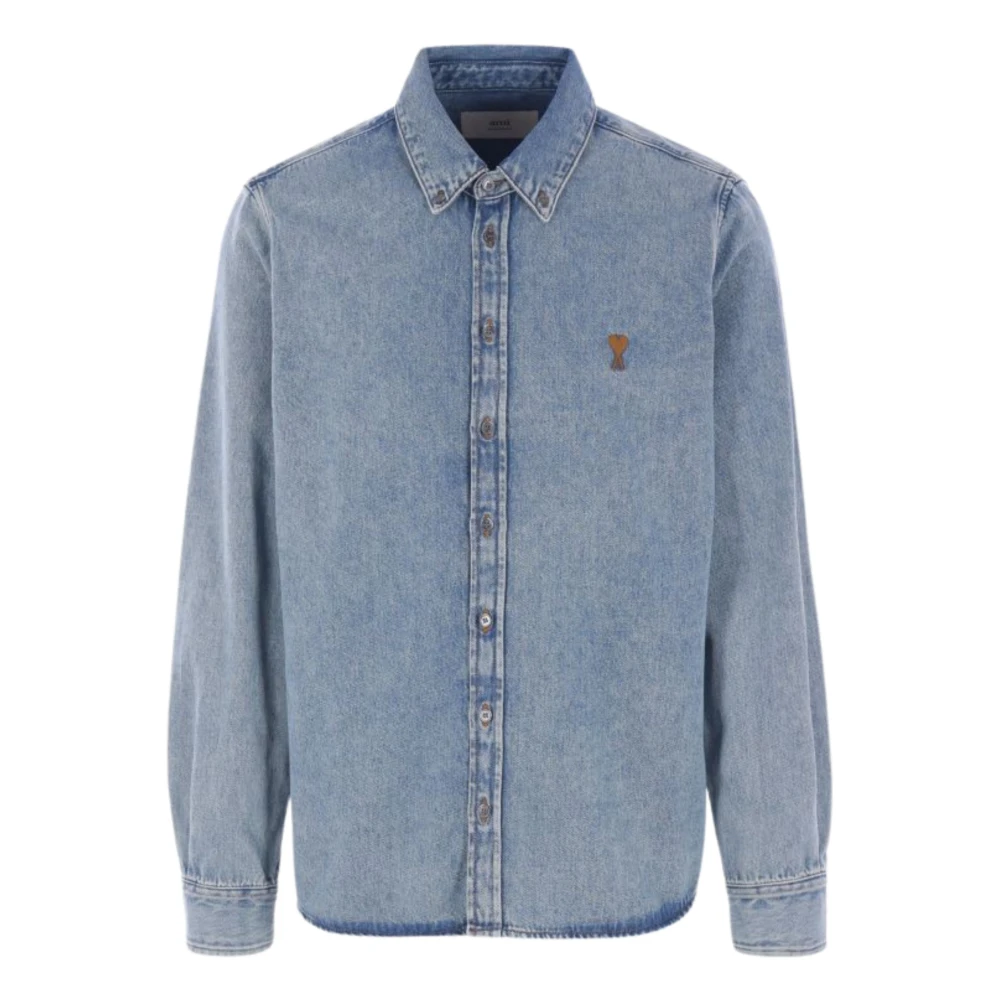 Ami Paris Men's Blue Ami De Coeur Shirt - Denim Shirts - L - Shirts