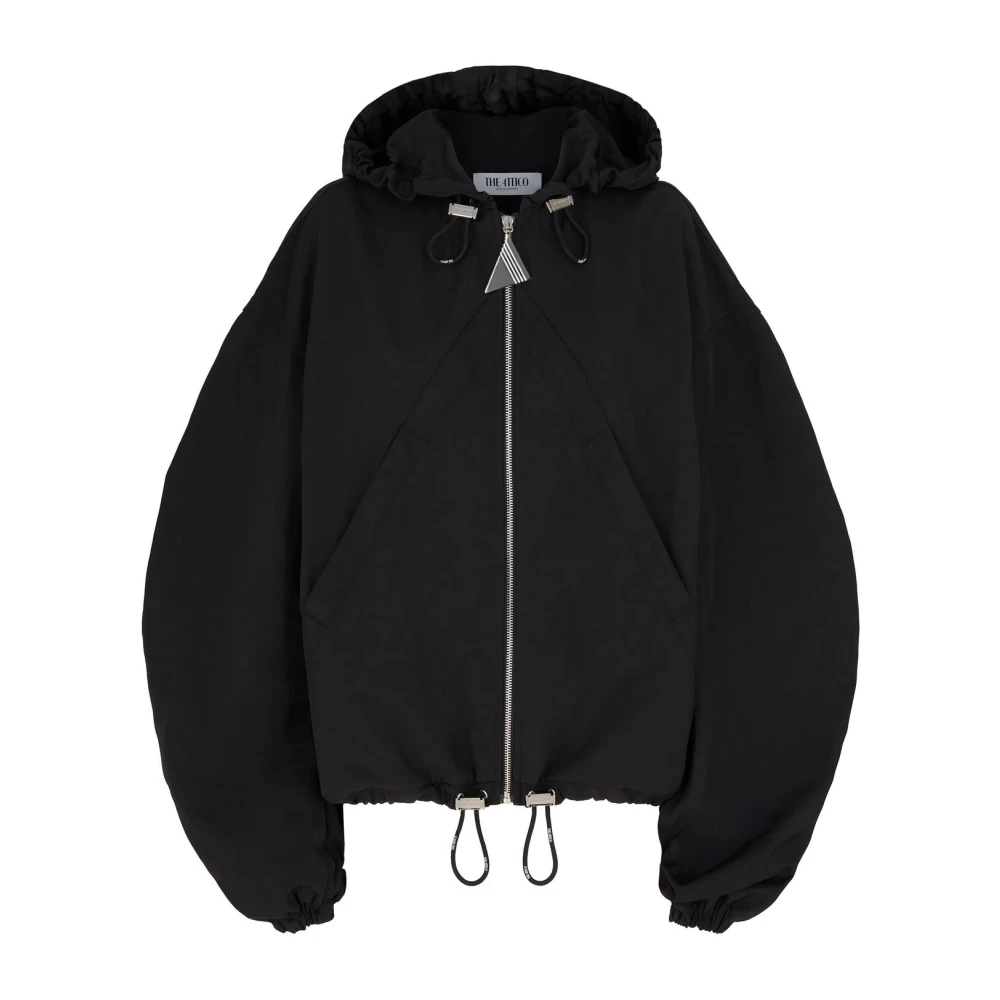 The Attico Women's Black Light Jackets, Xs, Nylon Bomber Jacket With Hood