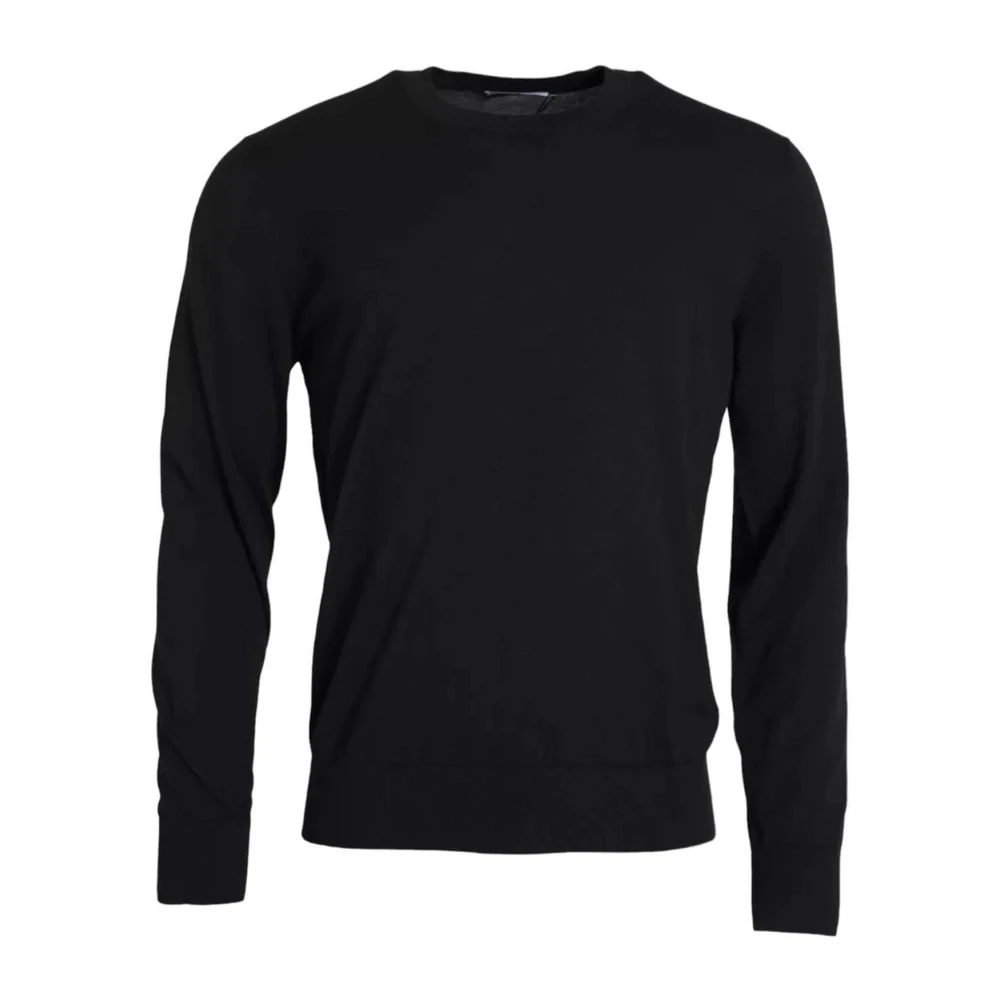 Dolce & Gabbana Zwarte Wol Gebreide Crew Neck Sweater Black Heren