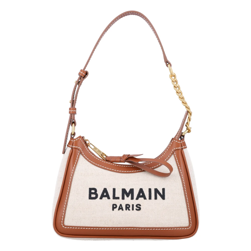 Balmain Stijlvolle Canvas Schoudertas Natuur Bruin Beige Dames