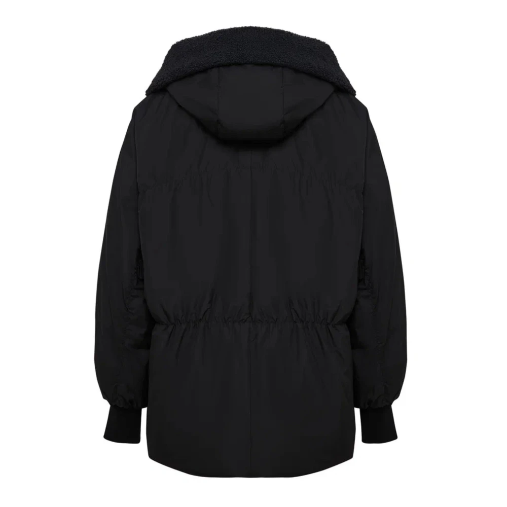 Cesare Gaspari Pufferjack met schapenvacht kraag Zwart Black Dames