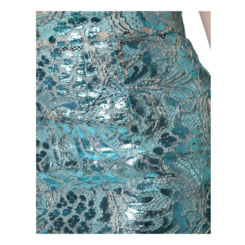 Dolce & Gabbana Blauwe Bloemen Brokaat Hoge Taille Mini Rok Blue Dames