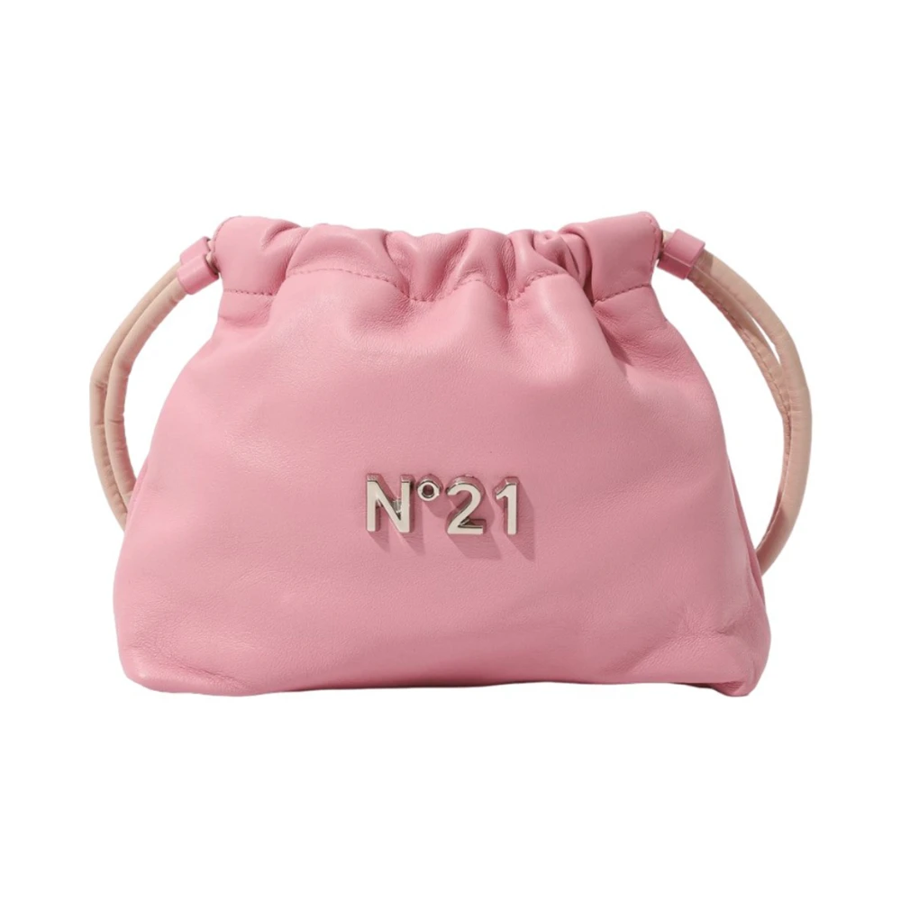 N21 Leren schoudertas met metalen logo Pink Dames