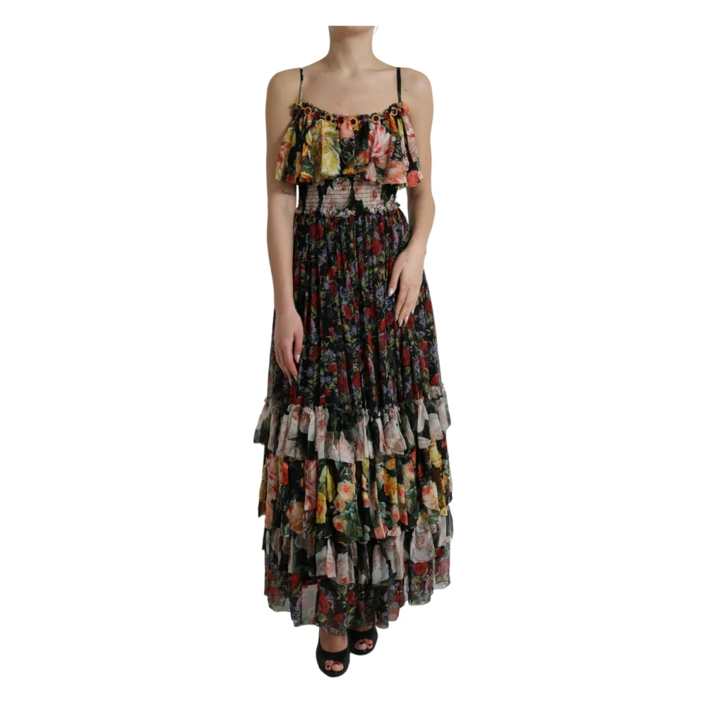 Dolce & Gabbana Zijden maxi-jurk met bloemenprint Multicolor Dames