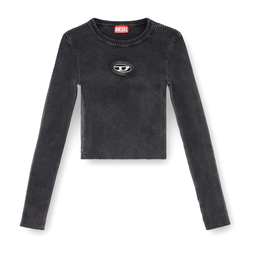 Diesel Geribbeld katoenen top met frontlogo Black Dames