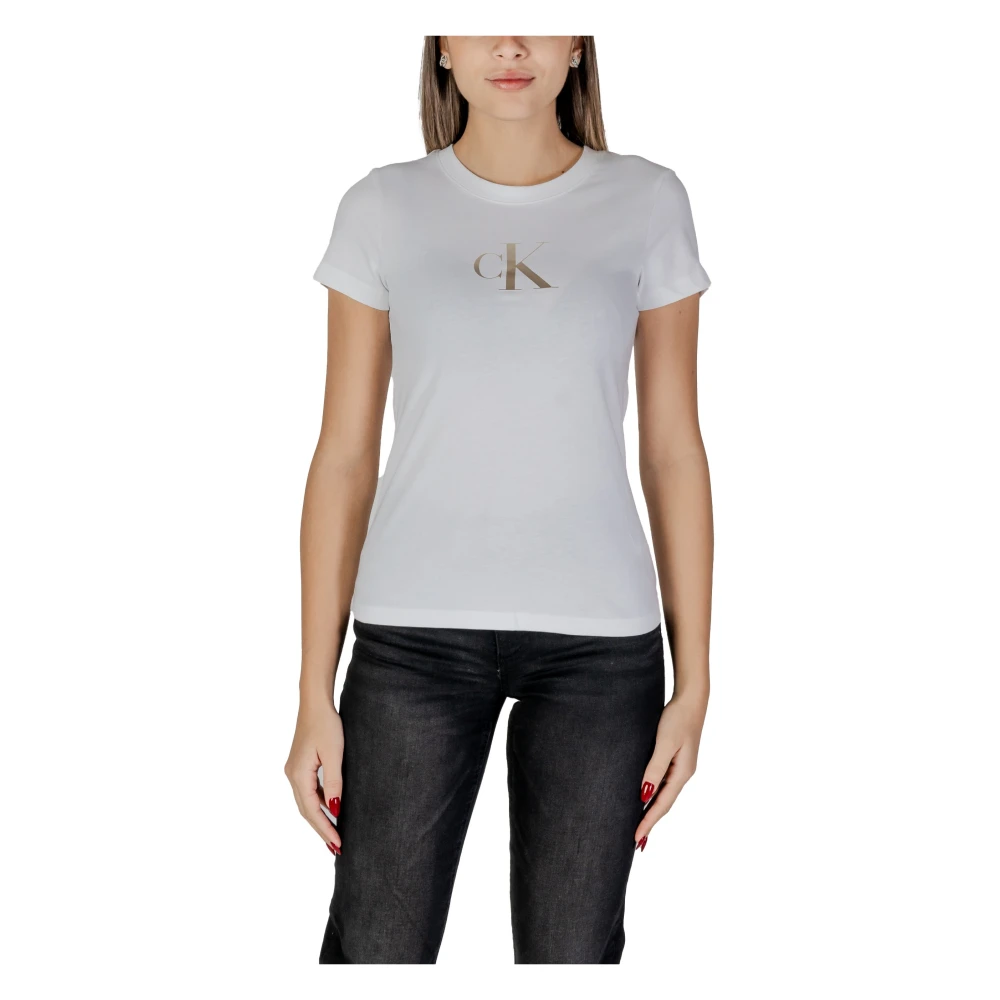 Calvin Klein Jeans Logo Print Ronde Hals T-Shirt White Dames