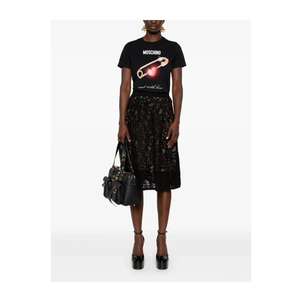 Moschino Zwart Logo Print Crewneck T-shirt Black Dames