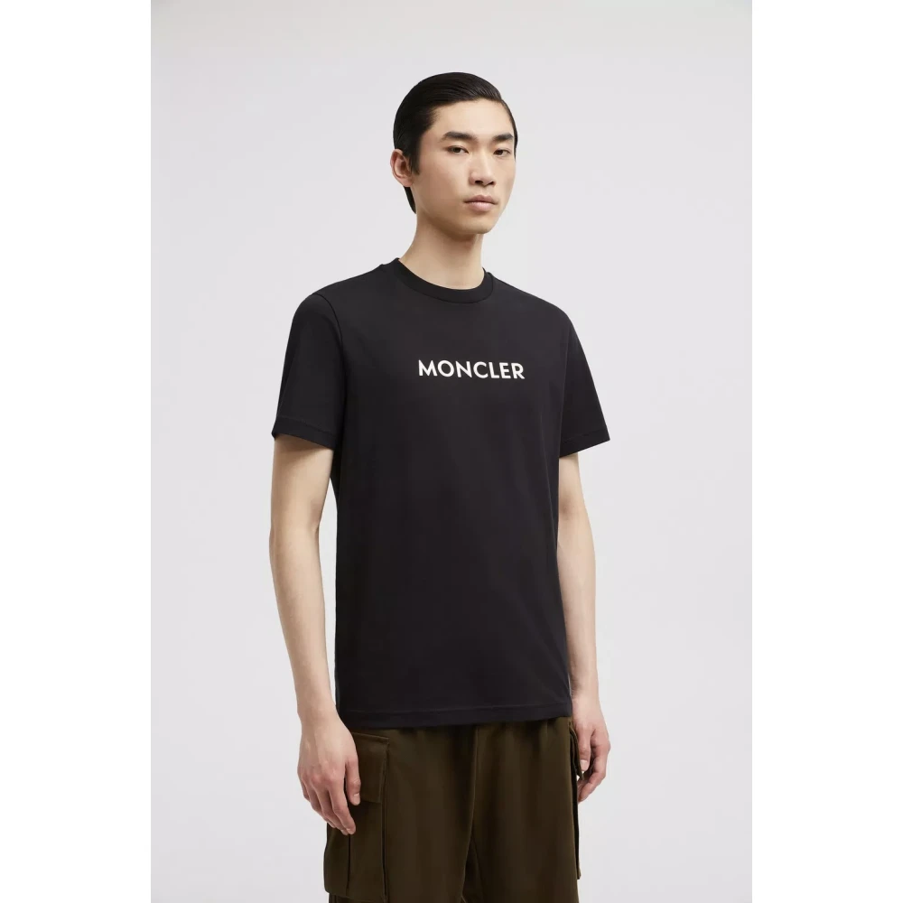 Moncler Zwarte Rubberized Logo T-Shirt Crew Neck Black Heren