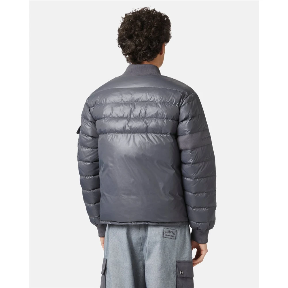 Iceberg Nylon jas met geribbelde boord Gray Heren
