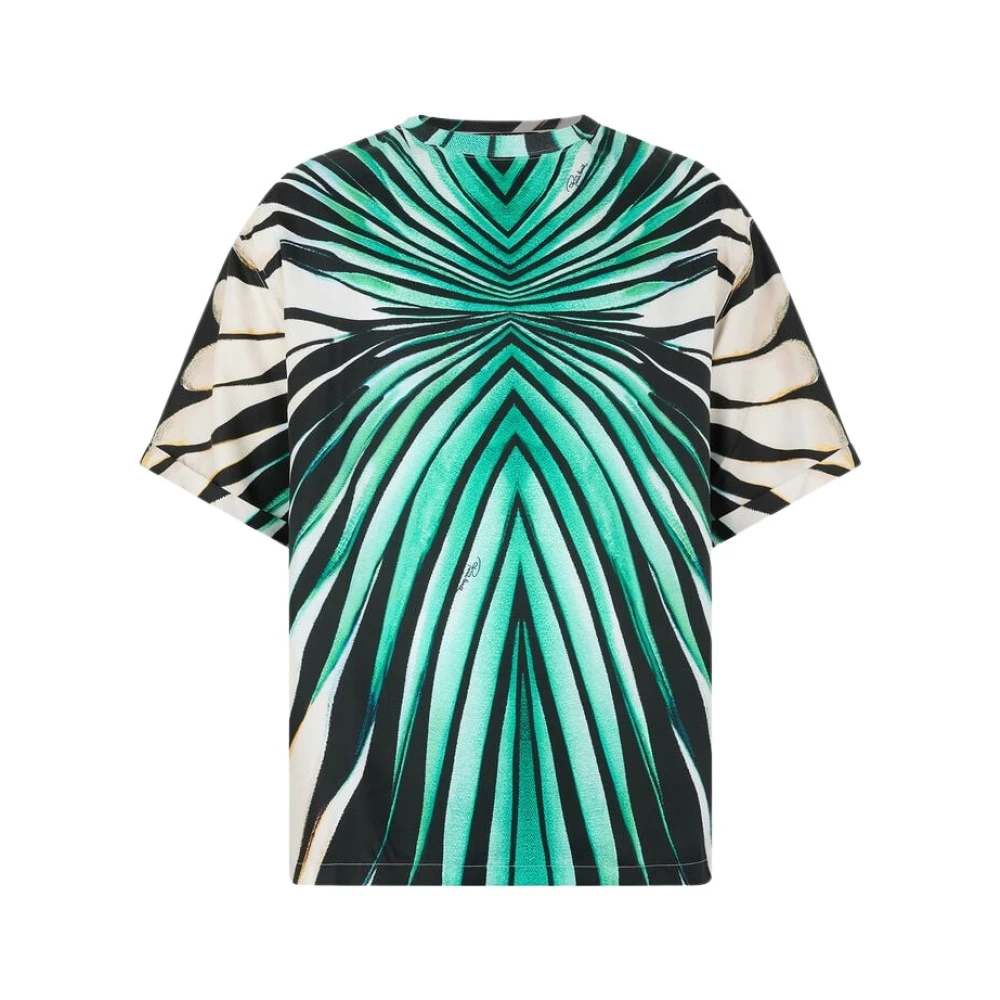 Roberto Cavalli Silk Blend T-Shirt With Ray Of Sea Print - Male - T-Shirts - Blue - Xl - Tops