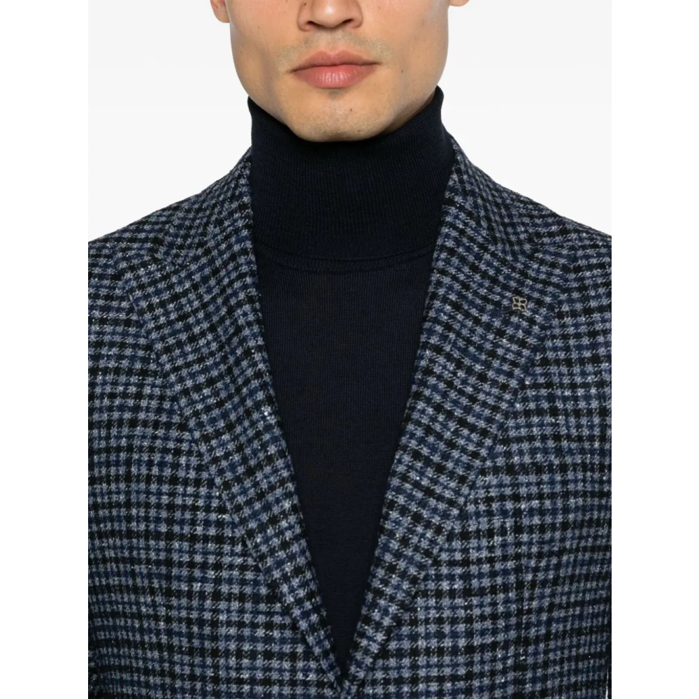 Tagliatore Geruit Patroon Blazer met Broche Detail Blue Heren