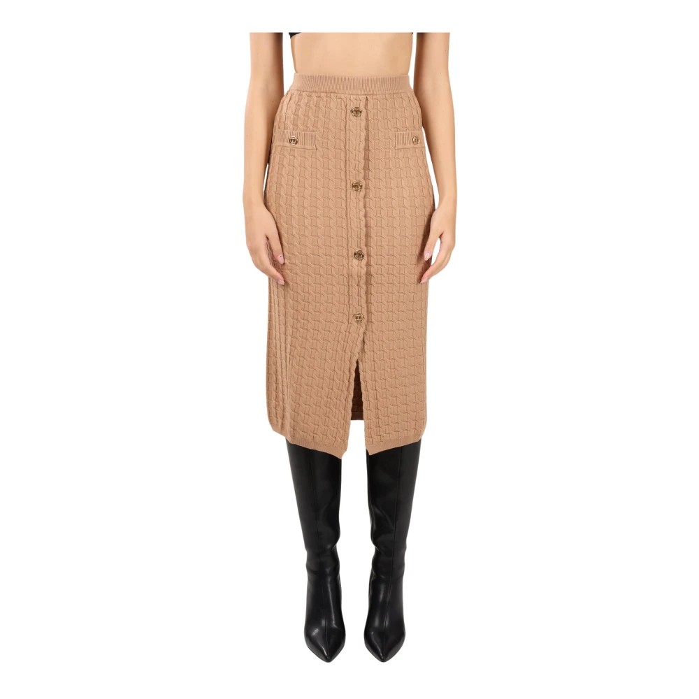 Twinset Geribbelde gebreide midi-jurk met knopen Beige Dames