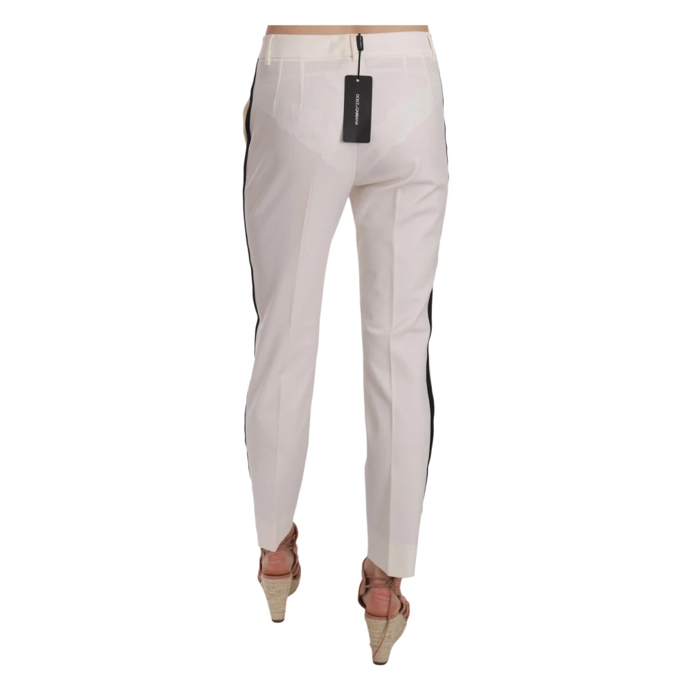 Dolce & Gabbana Elegante Gestreepte Wol Kegelbroek White Dames