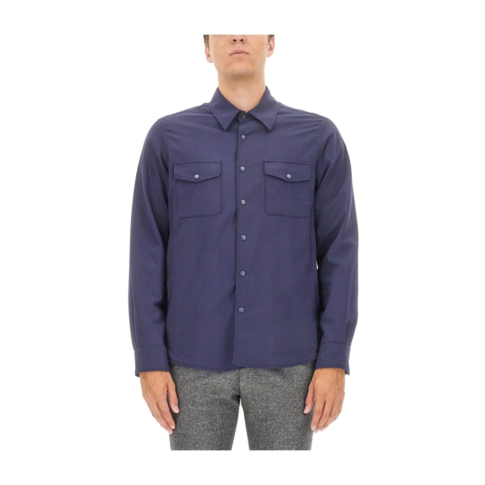 Aspesi Wolmix Regular Fit Dubbele Shirt Blue Heren
