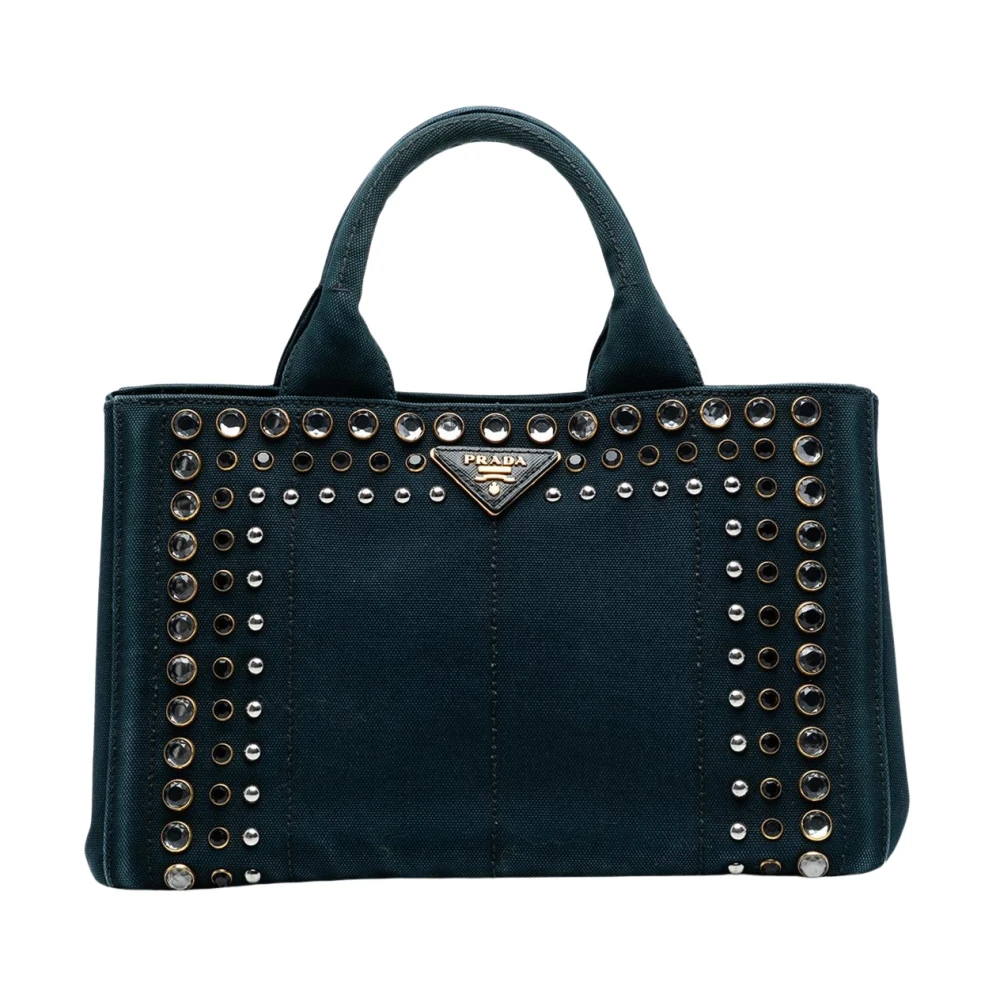 Prada Vintage Women's Blue Pre-Owned Embellished Top Handle Bag