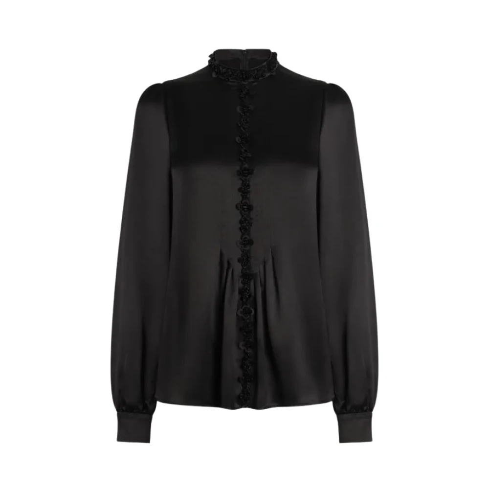 Dolce & Gabbana Women's Black Blouses, Xl, Silk Satin Top
