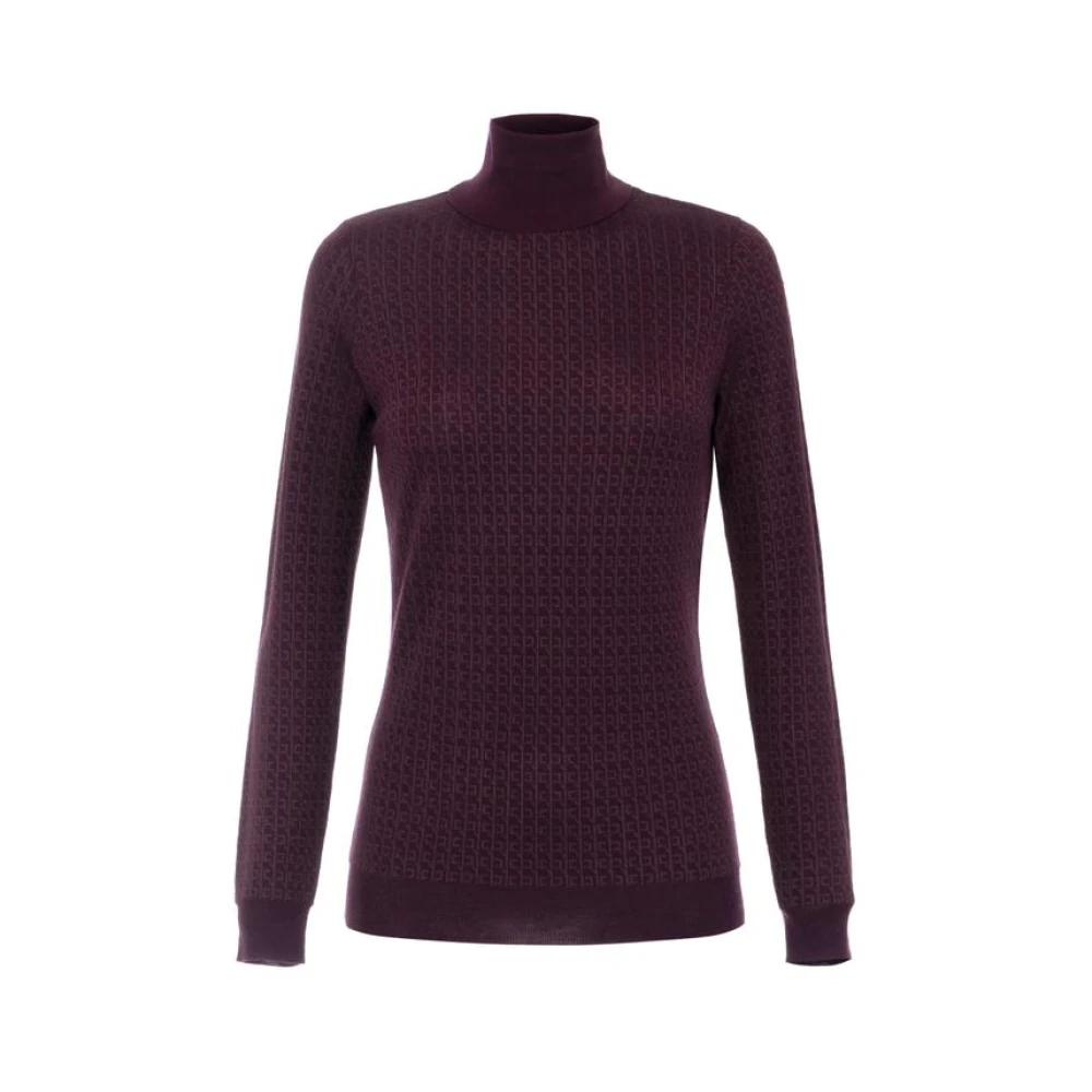 Elisabetta Franchi Red Turtlenecks, Female, L, Wool Jumper With Jacquard Micro-Logo