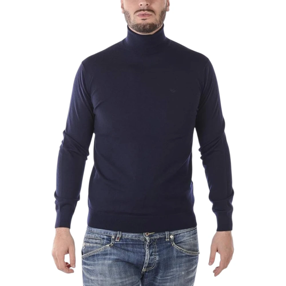 Emporio Armani Men's Blue Pullover - Turtlenecks - 2XL - Knitwear