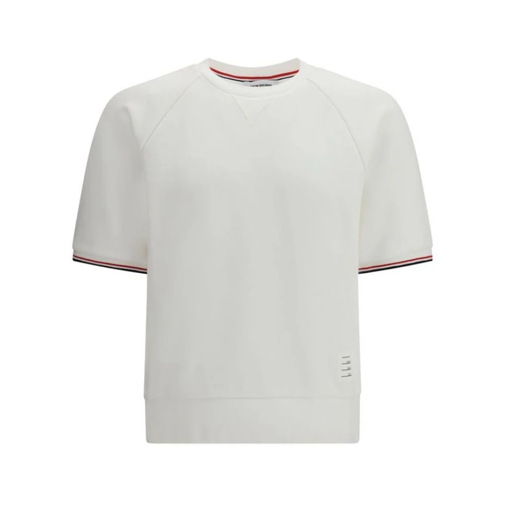 Thom Browne Men's White Cotton Crewneck Sweatshirt With Ribbed Trims