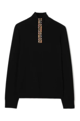 Check-Trim Funnel-Neck Sweater