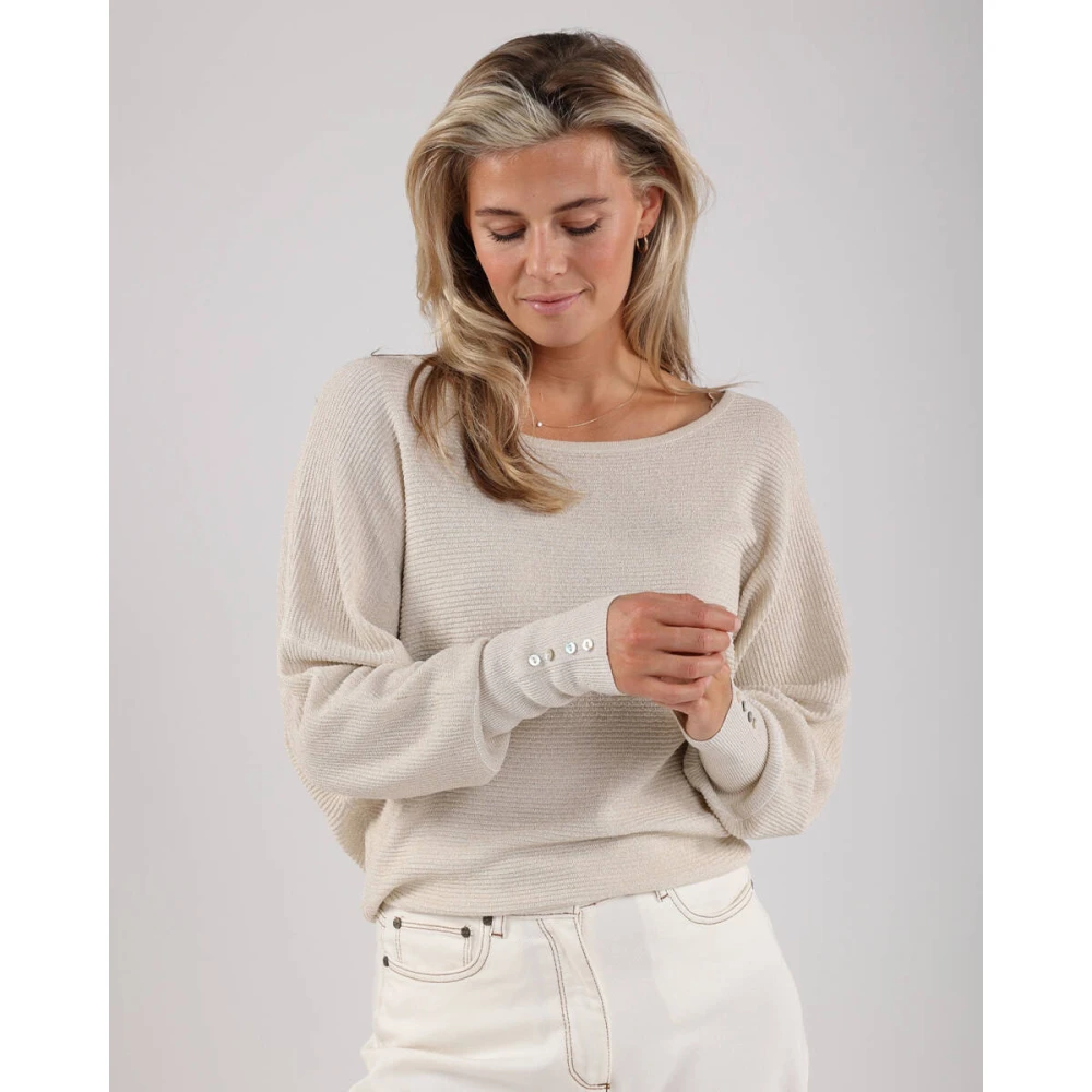 Nukus Batwing Lurex Pullover Beige Dames