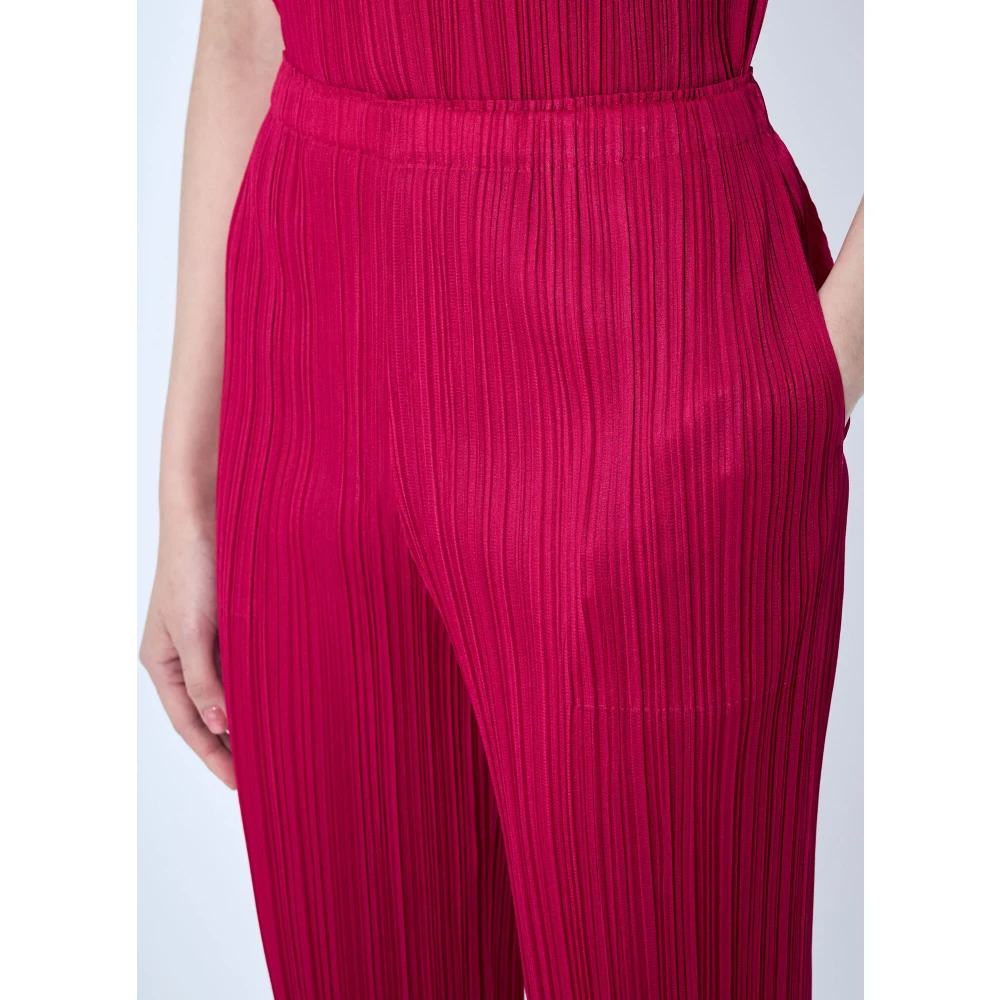 Issey Miyake Elastische Taille Geplooide Tapered Broek Red Dames