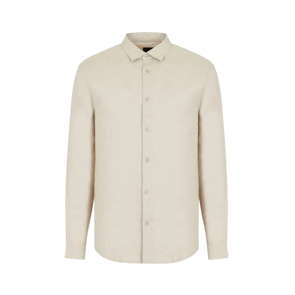 Armani Exchange Mannelijk Beige Linnen Overhemd