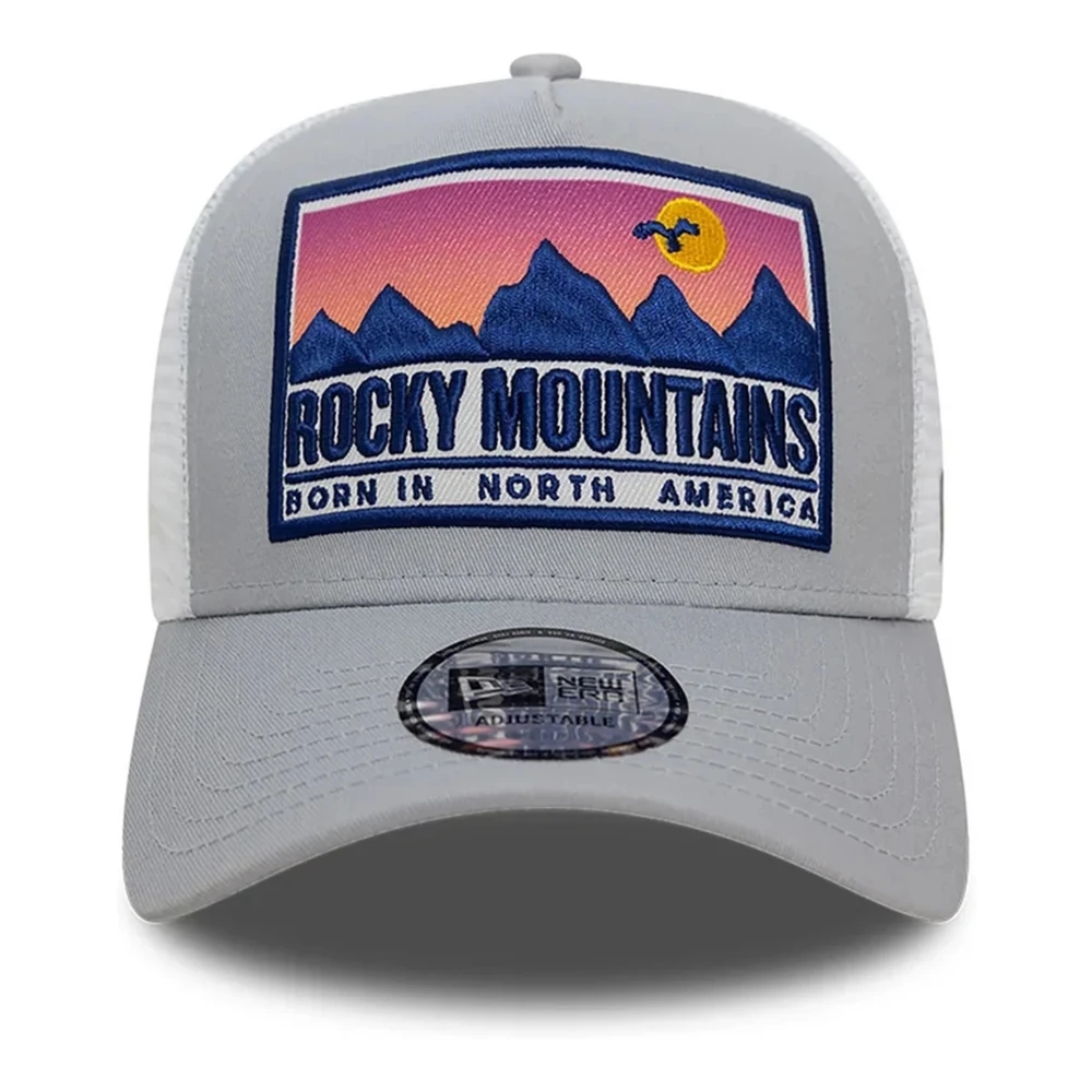 new era Grijze Rocky Mountains Locatie Patch Trucker Cap Gray Heren