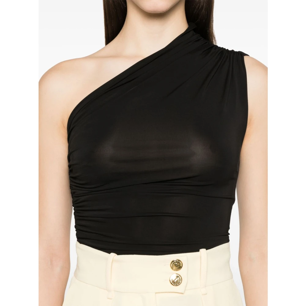 Elisabetta Franchi Zwarte Asymmetrische Mouwloze Top Black Dames