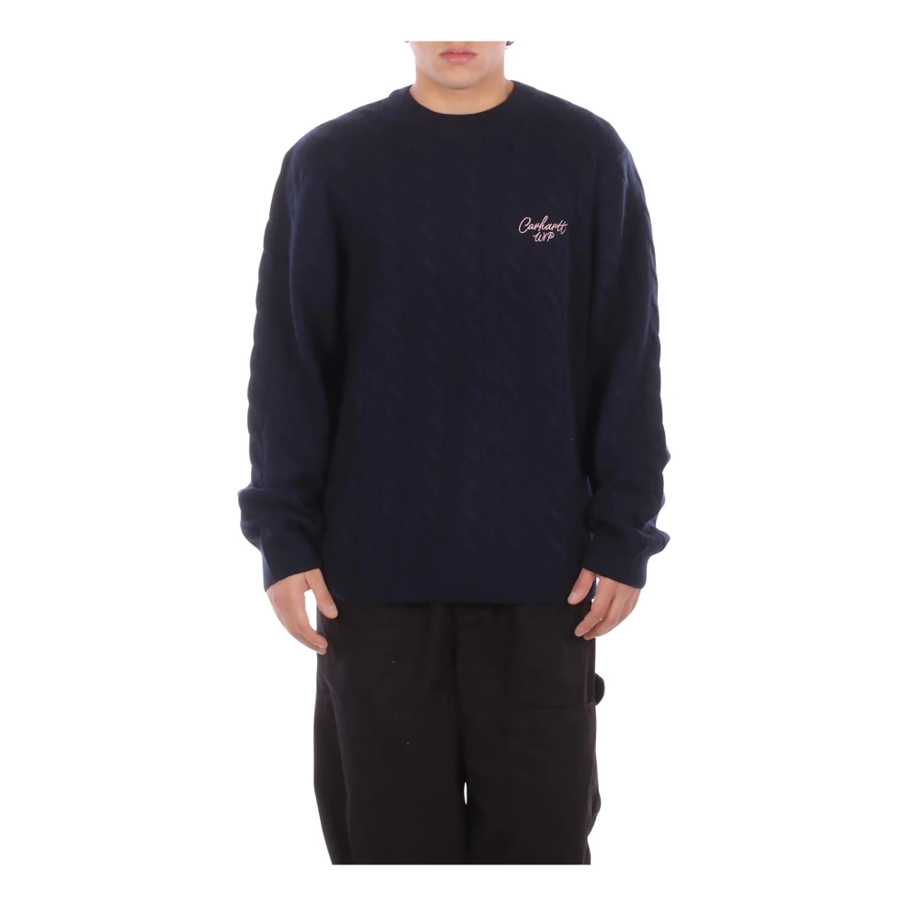 Carhartt Wip Men's Blue Signature Jumper - Round-Neck Knitwear - Xl - Knitwear