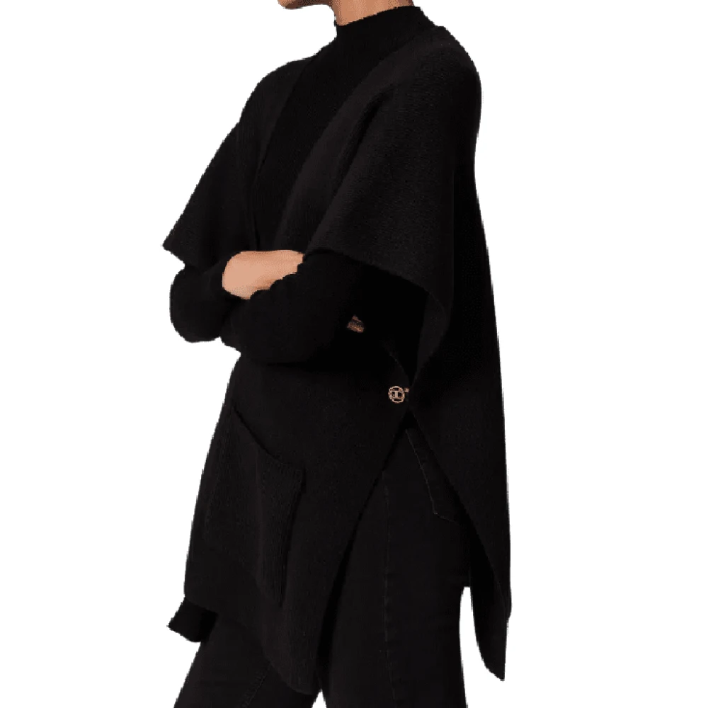 Twinset Zwarte Poncho met Handtekeningstijl Black Dames
