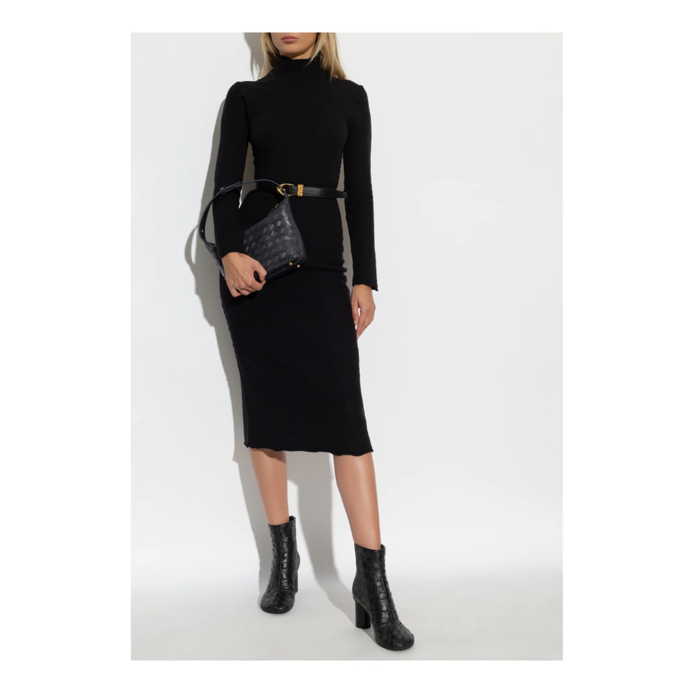Bottega Veneta Wollen jurk met opstaande kraag Black Dames