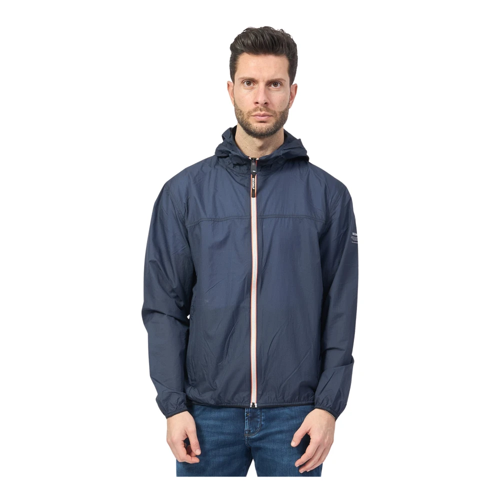 Ecoalf Blauwe jas met capuchon en ritszakken Blue Heren