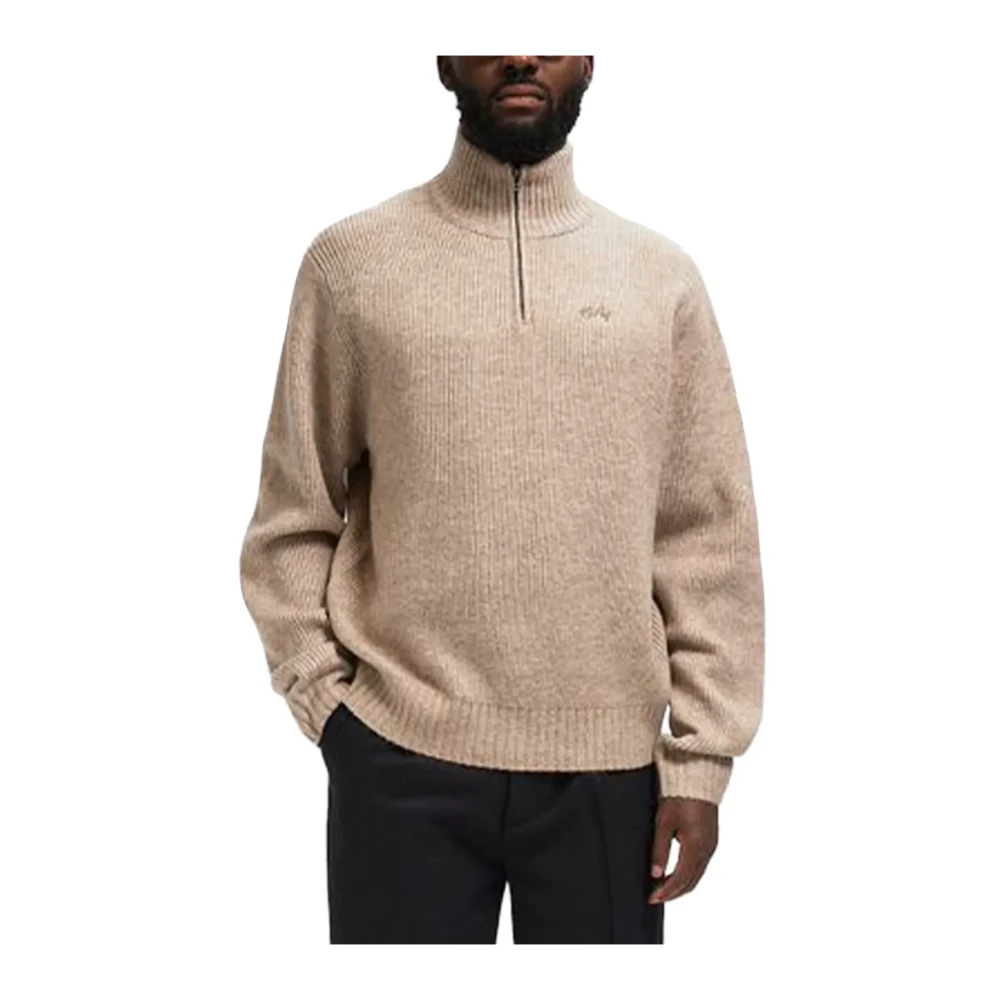 Olaf Hussein Men's Beige High-Neck Zip Pull In Knit - Image 2