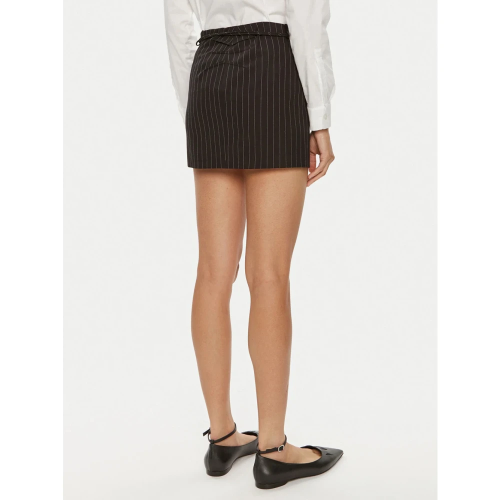 PATRIZIA PEPE Zwarte Mini Flanellen Rok met Sartoriale Details Black Dames