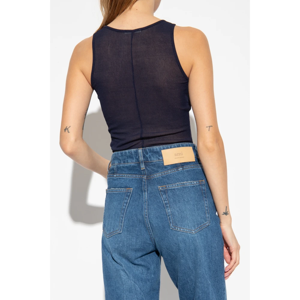 Ami Paris Geribbelde top Blue Dames