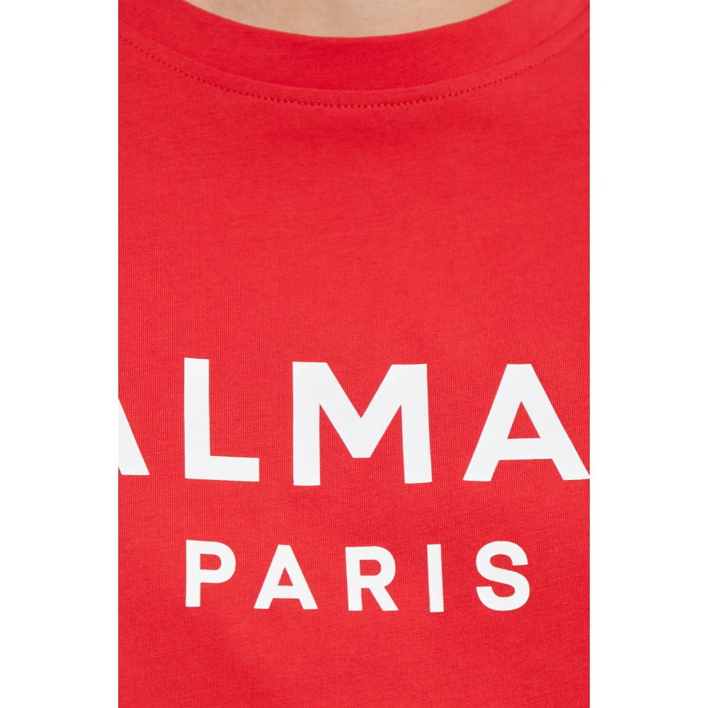Balmain Korte T-shirt met bedrukt logo Red Dames