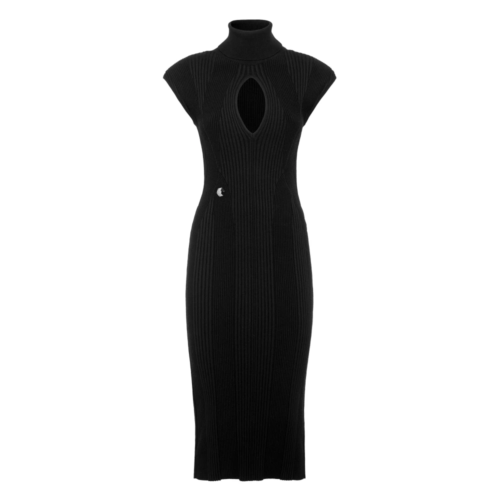 Philipp Plein Donna Nero - Padded Shoulder Knit Midi Dress - Dresses - M