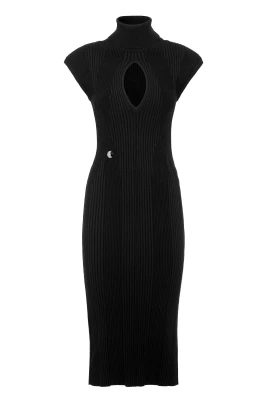 Padded Shoulder Knit Midi Dress