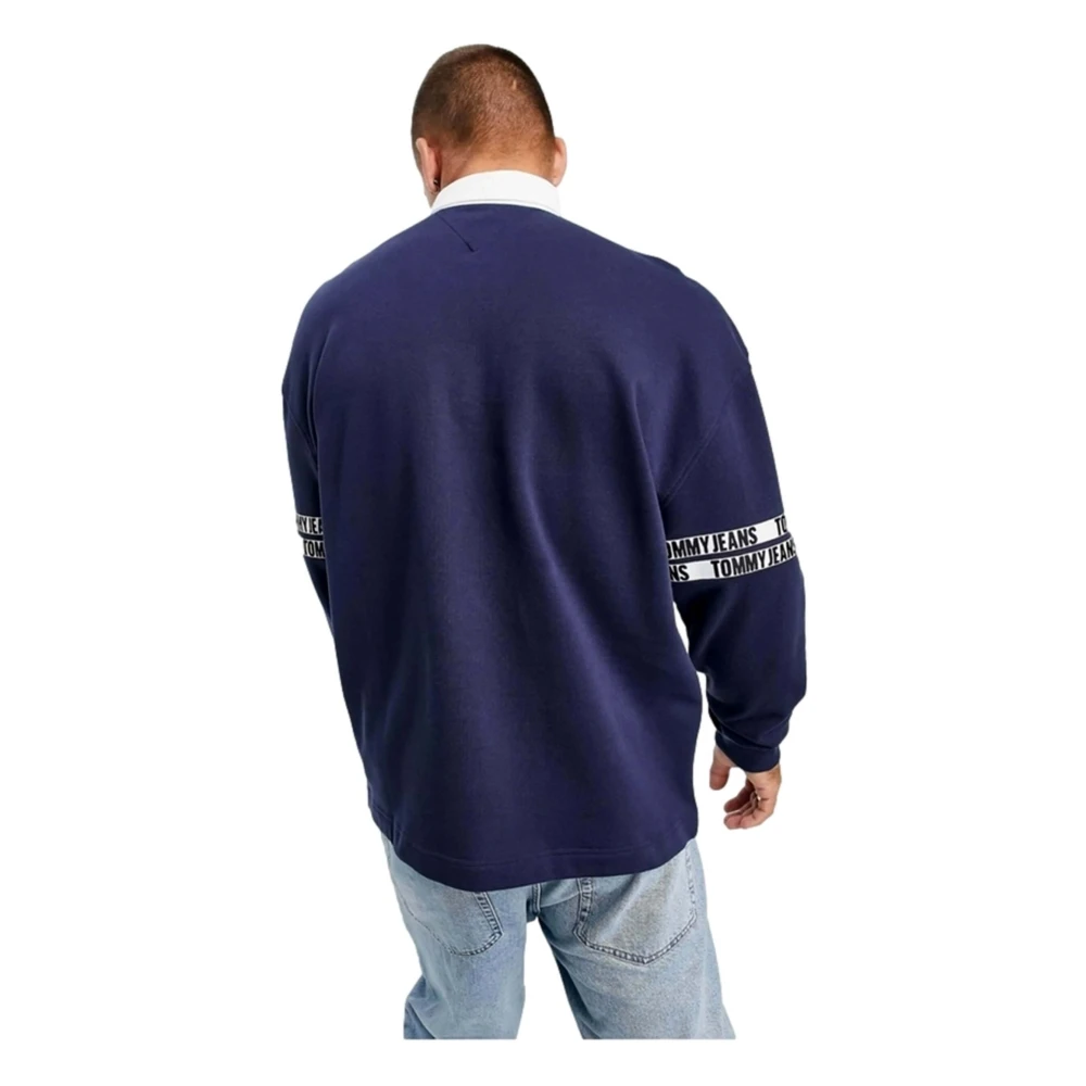 Tommy Jeans Relaxed Logo Tape Rugby Shirt Korte Mouw Polo Blue Heren