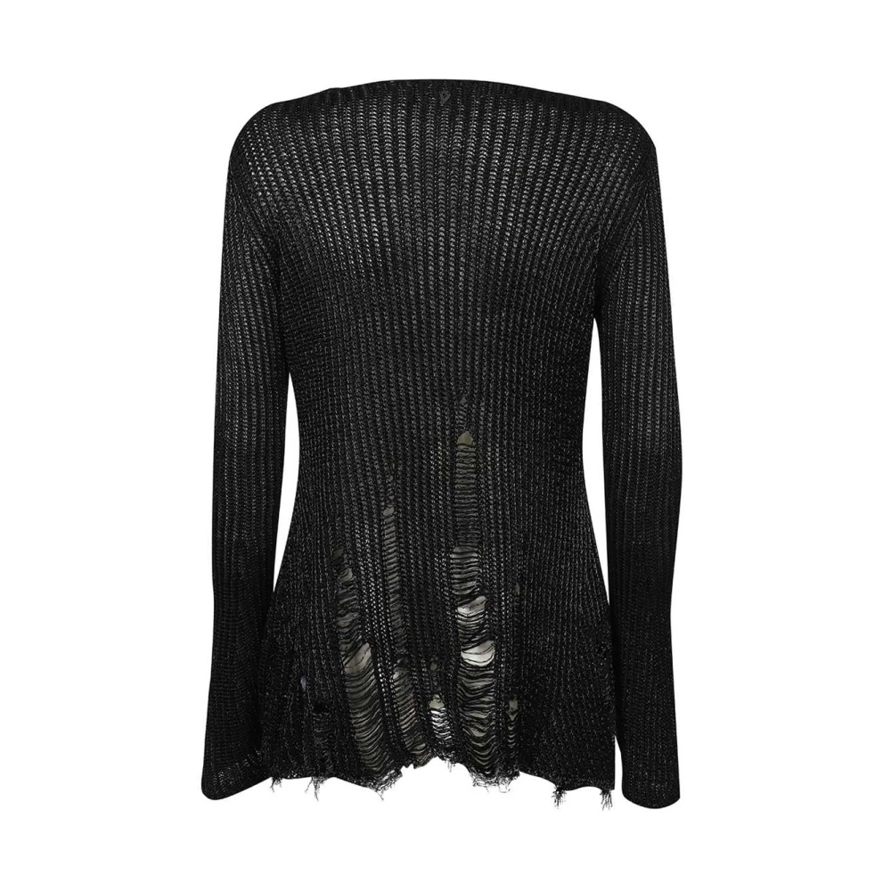Dondup V-hals trui met distressed details Black Dames