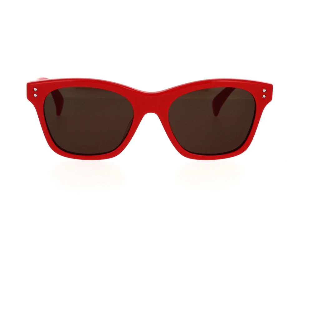 Firkantede solbriller med rød acetatramme og grå linser