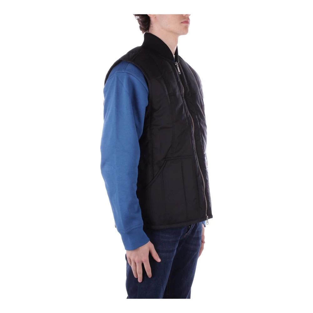 Carhartt WIP Zwarte Mouwloze Logo Voorkant Rits Jas Black Heren