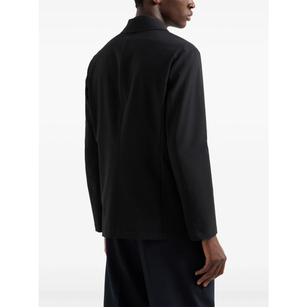 Emporio Armani Zwarte Seersucker Jas Black Heren