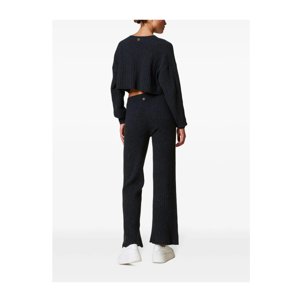 Twinset Gebreide Hoge Taille Wijde Pijp Broek Gray Dames