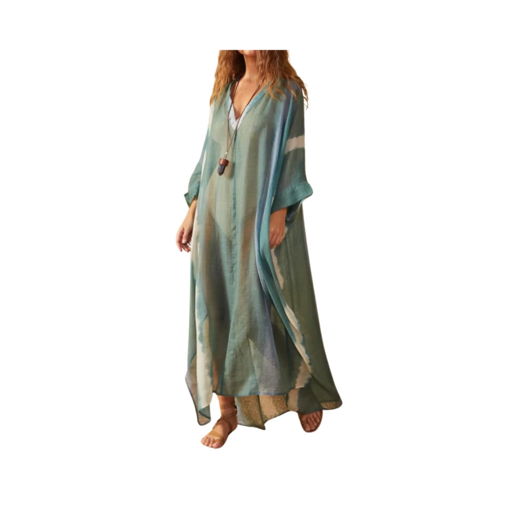 Mare Di Latte Grön Tie and Dye Kaftan Klänning Multicolor, Dam